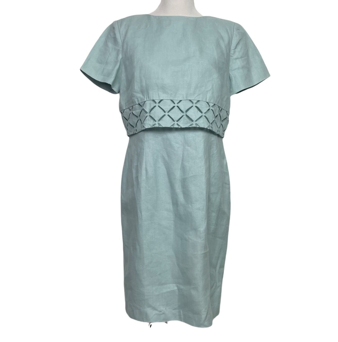 Vintage Talbots Green Pure Linen Lined Knee Length Shift Dress Womens Large