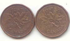 Canada 1983 and 1986 Pennies Canadian 1 Cent 1c Exact Penny Set - 2 Coins
