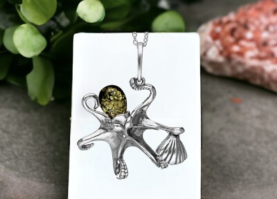 Stunning Cognac Amber Octopus Necklace