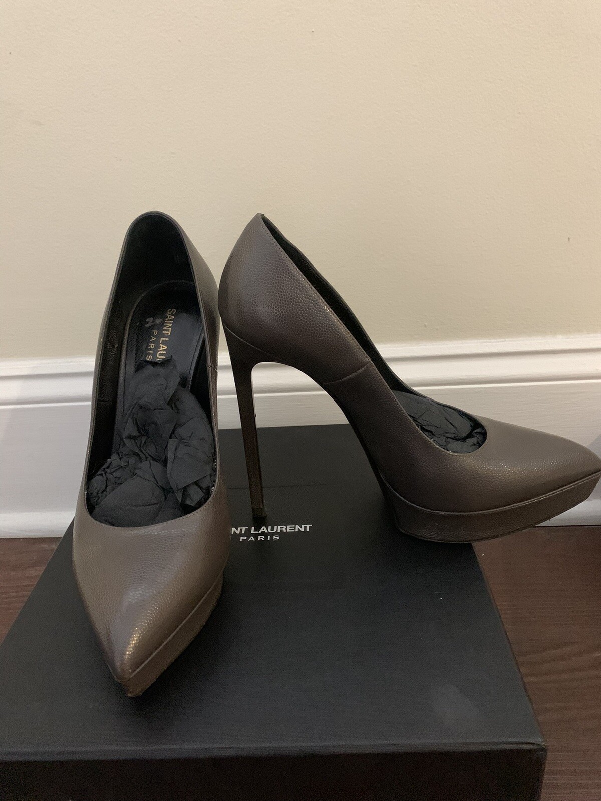 Vintage YSL Caviar Leather High heel Pumps 140mm Grey… Gem