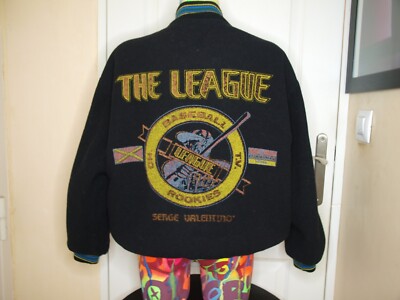 VARSITY VINTAGE MADE IN FRANCE SCHWARZE WOLLE MIT BASEBALLDRUCK, GR. L/XL