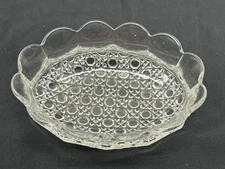 One (1) Cut Crystal Sawtooth Oval Candy Dish/Serving Scalloped Pattern