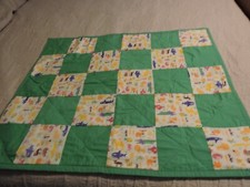 Handmade Baby Quilt green with animal print very cute 39 x 32
