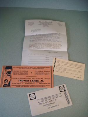 Vintage personal letter & ink blotter advertising Thomas Larke San Francisco, CA