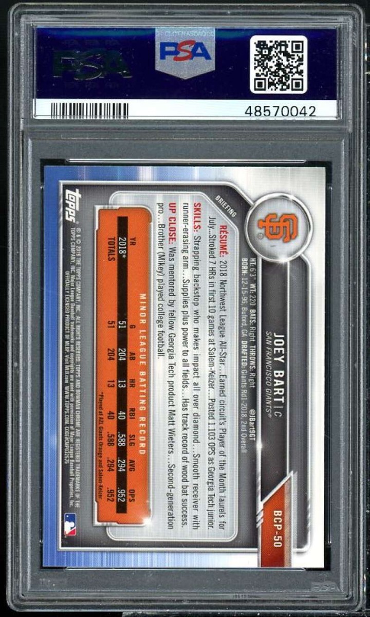 Joe Bart Rookie Card 2019 Bowman Prospects Chrome #50 PSA 9 | eBay