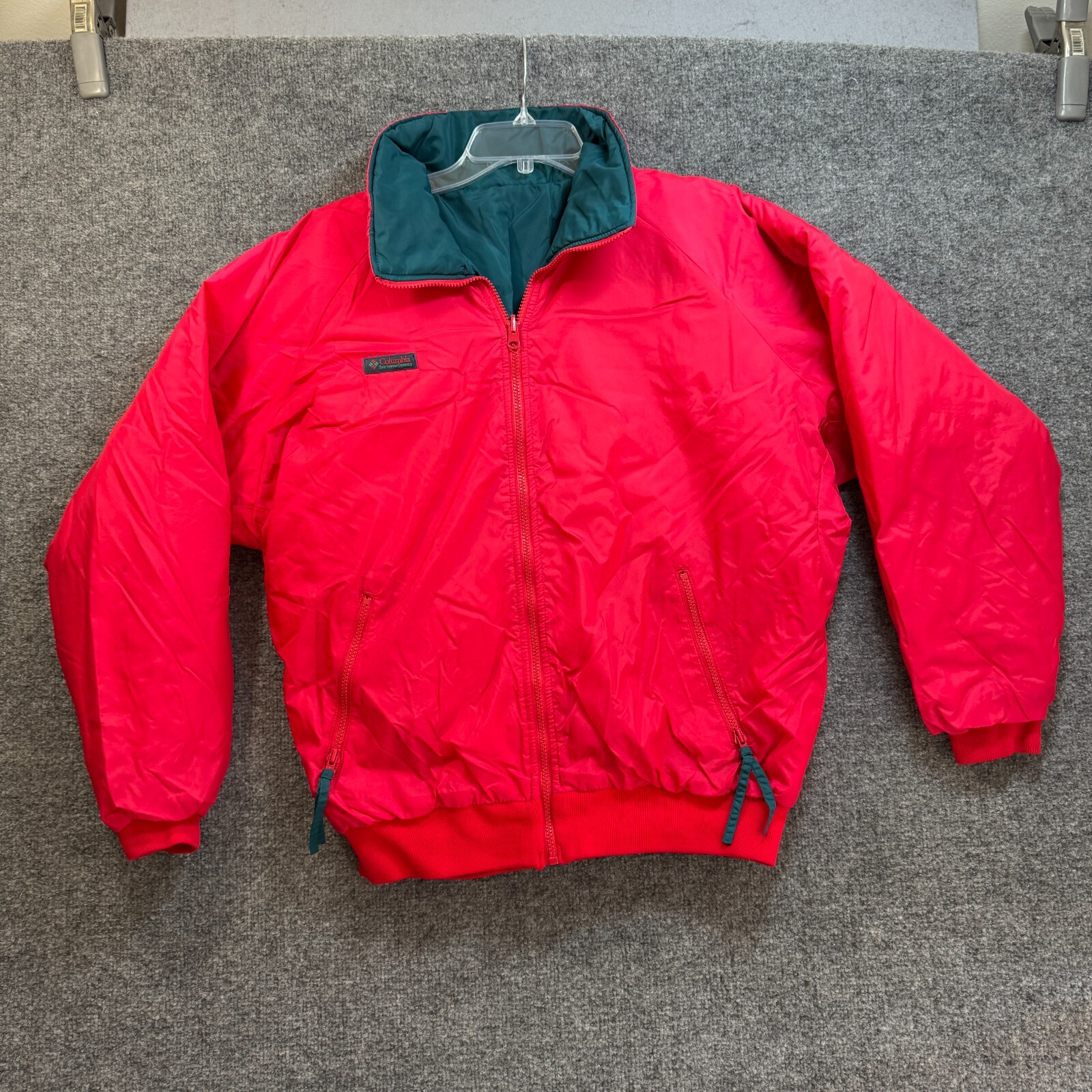 Vintage 90s Columbia Reversible Puffer Jacket Mens Large Red Green Coat
