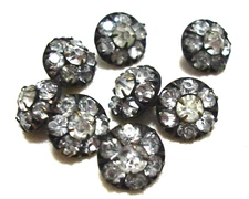 9 Antique Bronze Czechoslovakia Rhinestone Buttons  Prong Set
