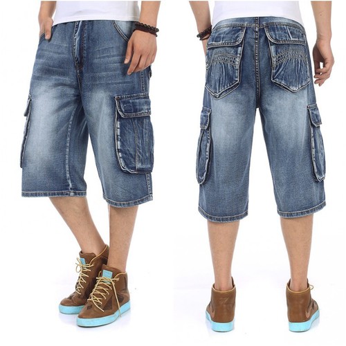 Mens Short Jeans Cargo Combat Shorts Denim Carpenter Loose Fit Big & Tall 46 - Picture 1 of 11