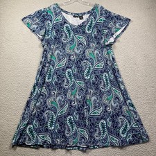 Tahari Dress Plus  1X Blue Paisley Knee T Shirt Soft Flowy Loose Boho Cottage