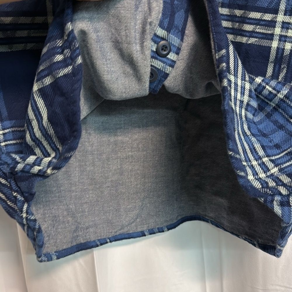 ZARA MAN 1975 Navy Blue Mens Plaid Denim Flannel Button Down Long Sleeve Shirt thumbnail 11