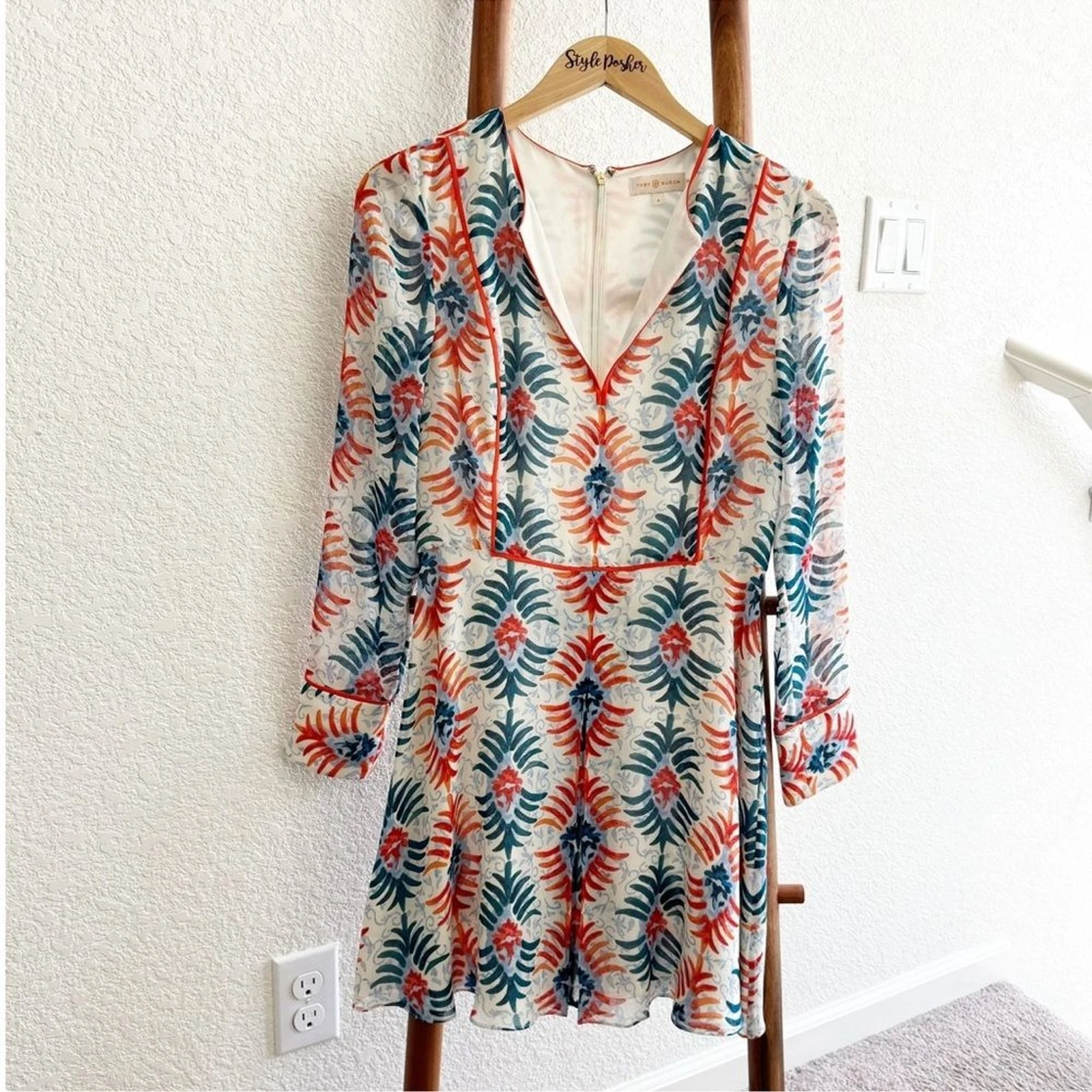 Mini Abito Tory Burch Seta Floreale Arancione Blu Nuovo Taglia 4