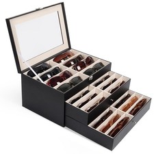 Sunglasses Glasses Storage Organizer Case with 32 Adjustable Slots, 3 Layer M...