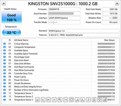   100% Health Kingston NV2 1TB NVMe PCIe 4.0 up to 3,500 MB/s M.2 SNV2S/1000G