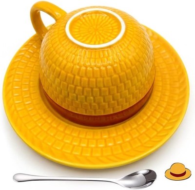 4-Piece Ceramic Coffee Mug Set, 8.5oz 3D Novelty Straw Hat Shaped Cup with