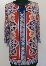 Susan Graver Multicolor Pattern 3/4 Sleeve Tunic Liquid Knit Top Size S