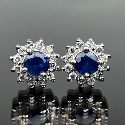 Effy 14k Weißgold Diamant & Saphir Halo Ohrstecker