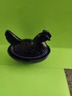 Vintage Hen on Nest Chicken Cobalt Blue Glass Depression Style Dish - Bowl Z22
