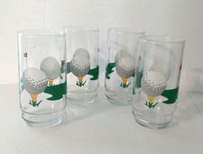 4X Vintage Golf Ball 19th Hole Glasses Glass Set Bar Man cave Glasses NICE!
