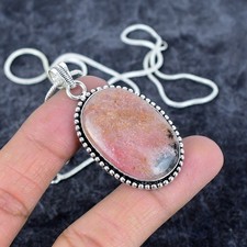 Rhodonite Gemstone Handmade 925 Sterling Silver Jewelry Pendant 2.05