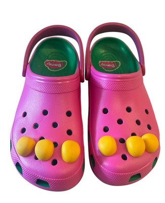 Crocs ADULT Barney Classic Clog Men's Size 11 Purple Green I Love You Dinosaur
