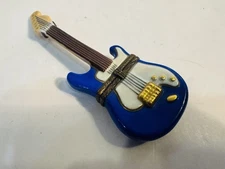 Limoges France Hand Painted Trinket Box Blue Electric Guitar
