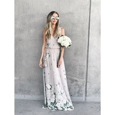 Show Me Your MuMu Kendall Bridesmaid Bridal Maxi Dress Floral Chiffon, Lg-NWT