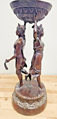 Greek Bronze Couple (Man & Woman) 20''   Statue with Upheld Basket