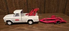 Vintage 1960's 9" White Tonka Jeep Pressed Steel Tow Truck w/Red Trailer