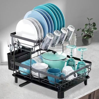 Dish Drying Rack Drain Board Utensil Holder Tableware Kitchen Organizer metal
