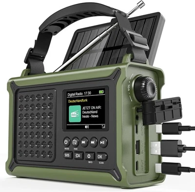 Kurbelradio DAB/DAB+/UKW Notfallradio mit 12000mAh Akku & 8500mm² Solarpanel - Bild 1 von 4