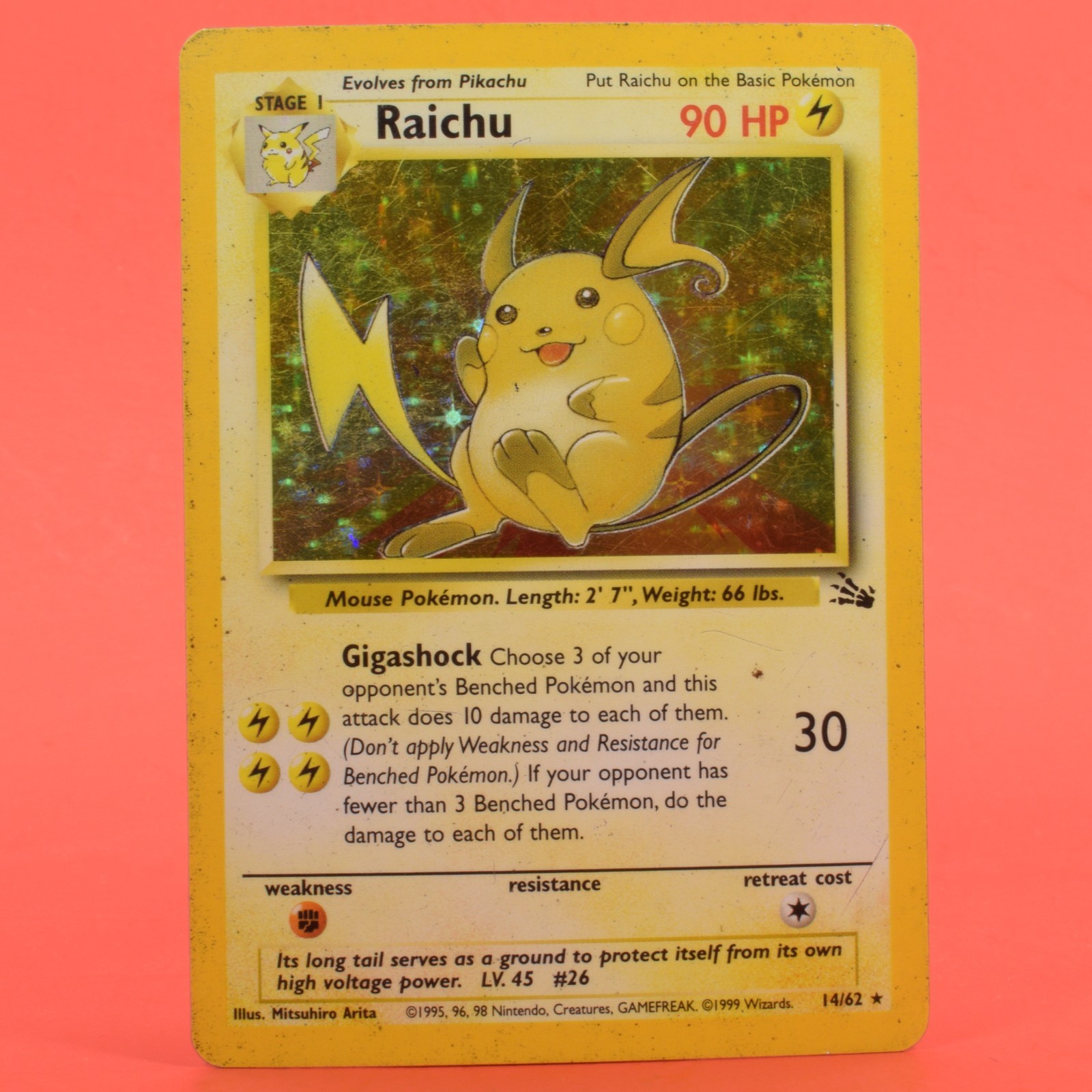 Pokemon TCG Card English Fossil Set Raichu 14/62 Holo Rare