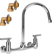 8 Inch Center Wall Mounted Kitchen Faucet, Commercial Sink Faucet with 6" Goo...