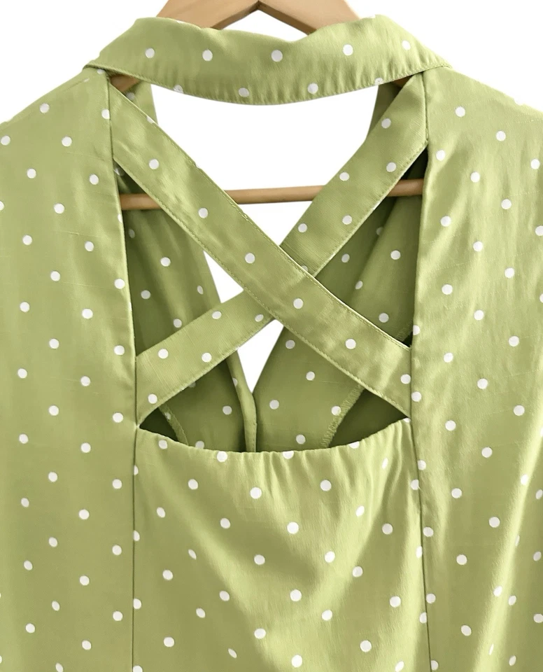 Vestido Midi De Colección Años 90 Granero Lunares Cuello Verde Bonita Mujer Estilo Talla 16W Foto 3 de 4