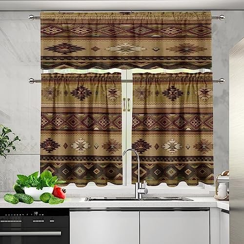 Aztec Kitchen Curtain Valance Set Rod 36"W x 25"L (Pack of 3) Aztec Navajo - Picture 3 of 6