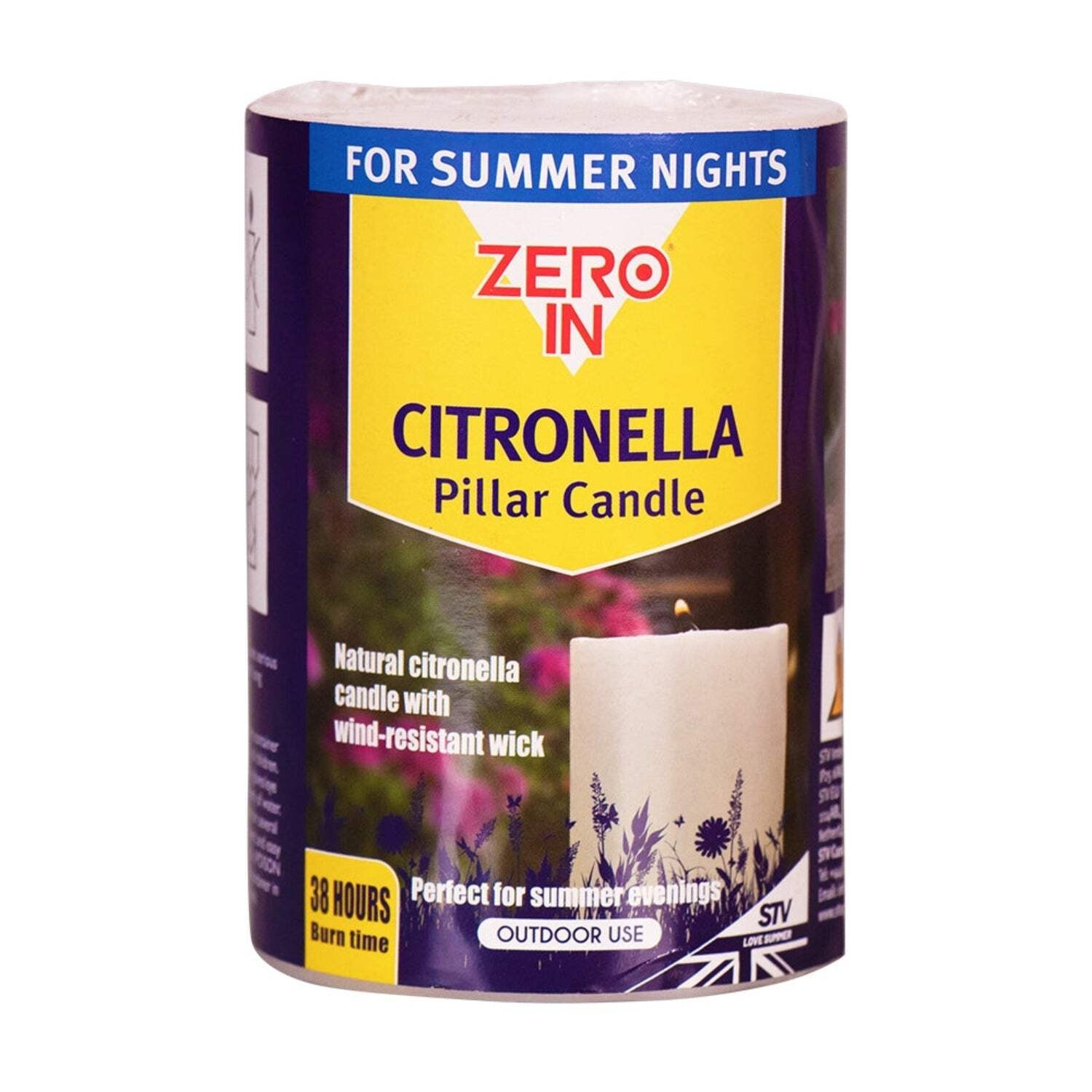 Zero In Citronella Pillar Candle - Wind-resistant Wick 38 Hour Burn Time