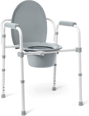 3-in-1 Steel Bedside Commode Elongated Seat Sturdy Folding Frame 7.5 QT. Bucket