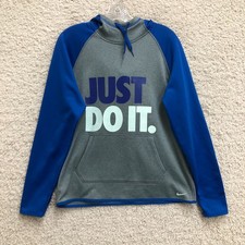 Nike Hoodie Medium Adult Gray Just Do It Therma Fit Pullover Athletic Womens M