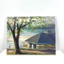 Original Artwork Study 11”x14” Oil On Canvas Boat House By Tadeusz Seidel