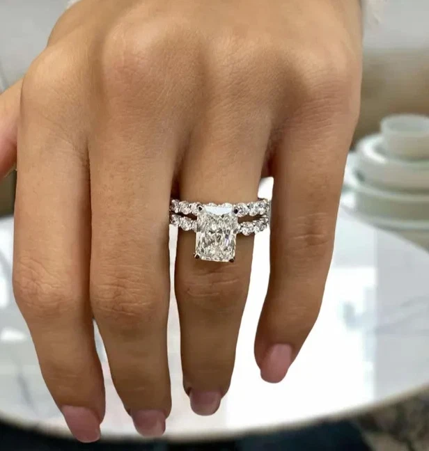 3.50 Ct Radiant-Cut VS1 Lab Grown Diamond Bridal Set Wedding Ring 14k White Gold - Image 3 of 4