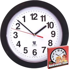 Black Backwards Wall Clock – Counterclockwise Reverse Running Clock