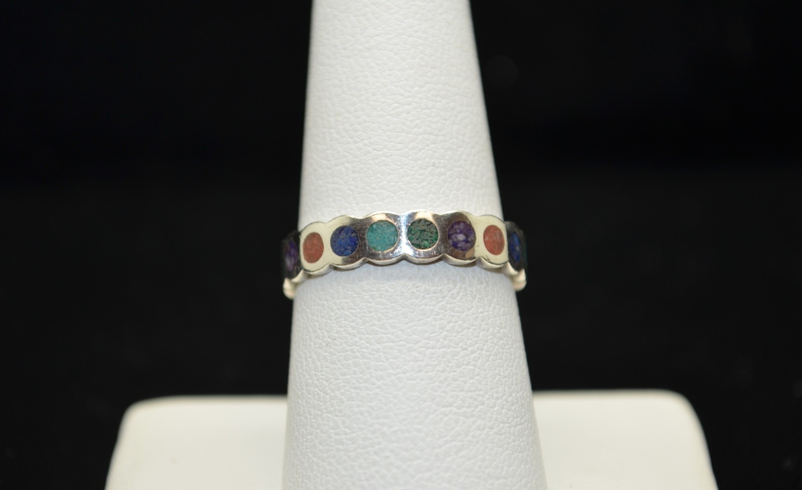 Sterling Silver Ring w/ Multicolored Circular Sto… - image 1