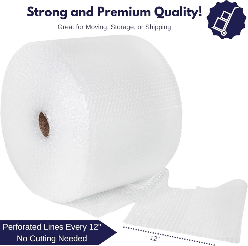 Protective Bubble Cushioning Roll Wrap -100FT x 12IN Clear, 3/16" (2 Pack) - Image 2 of 4