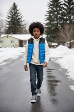 PUMA Boys Blue Black Puffer Vest M 10/12 Zip Casual Outdoor Insulated