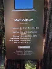 Macbook Pro 2018 15-inch, touch bar, 2.6 GHz 6-Core Intel Core i7, 16 GB 