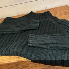 Herman Geist Ladies XL Black Mock Neck Heavy Ribbed Sweater Ramie/Cotton Blend