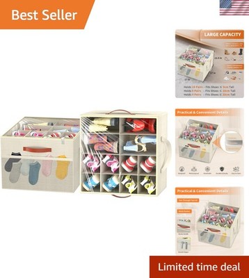 2 Pack Shoe Organizer for Closet, Foldable Shoe Storage Organizer Box w/Clear...