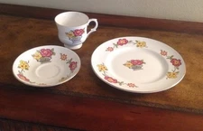 Staffordshire England- Cup/saucer/luncheon plate- Flower Basket