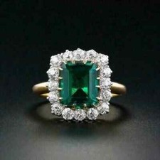 4 Ct Emerald Cut Simulated Green Emerald Wedding Ring In 14k Yellow Gold Plated