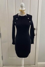 J Crew Women’s Black Sweater Dress w/Rhinestone Flower Buttons -XXS