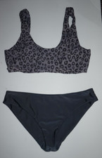 Dark Gray Cheetah Leopard Print 2 Piece Swim Suit Bikini Womans Sz XL